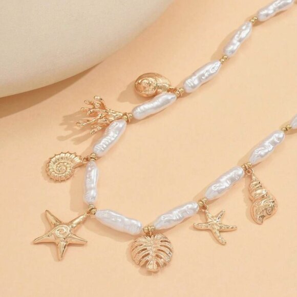 Zara pearl & shell chain necklace - Picture 4 of 9